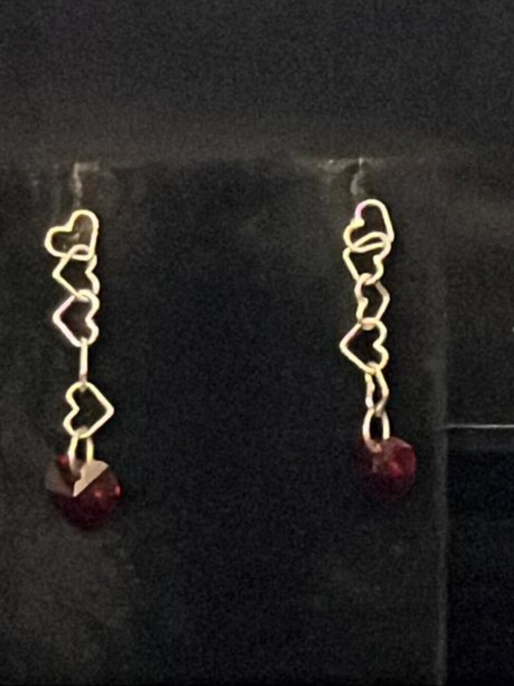 5 Silver Tone Open Hearts Over Faceted Red Heart Earrings